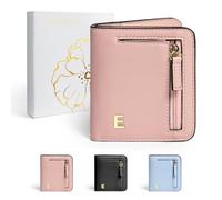COSHAYSOO Womens Small RIFD Wallet with Initial Letter, Champagne Pink, S, E
