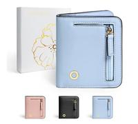 COSHAYSOO Womens Small RIFD Wallet with Initial Letter, Light Teal Blue, S, O