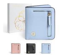COSHAYSOO Womens Small RIFD Wallet with Initial Letter, Light Teal Blue, S, Q