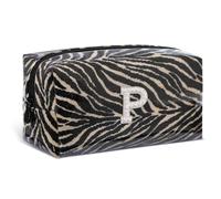 COSHAYSOO Zebra Print Personalized Makeup Bag with Pearl Initials for Women Girls, TPU Waterproof Travel Cosmetic Bags, Wedding Bridesmaid Gift, Birthday Gifts for Mom Daughter Sister (Initial P)