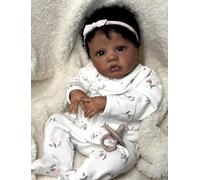 cosheng 19 INCH Realistic Look Real Reborn Baby Primrose Awake Dark Skin Cloth Body Soft Vinyl Reborn Baby Dolls Girl That Lifelike Newborn Baby Doll Real Life Doll Xmas Toy Set for Kids