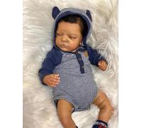 COSHENG-19Inch Reborn Baby Dolls Black Boy Realistic Newborn Baby Doll Weighted Soft Cloth Body Silicone Doll African American Baby Dolls Reborn Toddler Dolls Birthday Gift Toy for Kids Age 3+