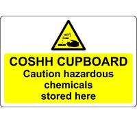 COSHH cleaning cupboard caution hazardous chemicals stored here Safety sign Landscape - Self adhesive sticker (300mm x 200mm)