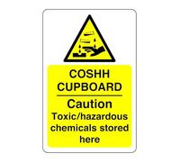 COSHH cupboard caution toxic/hazardous chemicals store here sign - High tack self-adhesive sticker (150mm x 100mm) Viewing Distance within 3m.