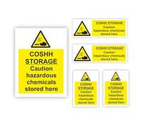 COSHH Cupboard Signs/Self-Adhesive Stickers/Mixed Sizes 5 Pack/Premium Gloss Finish/Weatherproof/COSHH Sign Multipack