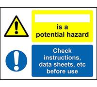 COSHH Sign - Potential Hazard Check Instructions Data Sheets etc Before Use Safety Sign - Self Adhesive Sticker 300mm x 200mm