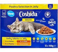Coshida Senior Wet Cat Food 7+ Years Poultry Selection in Jelly 12 x 100g Pouches, Complete Balanced Cat Food, Chicken, Duck, Turkey & Poultry, Digestive Support, Skin & Coat Care