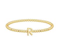 Coshilta Gold Beaded Bracelets for Women, 14K Gold Plated C Initial Bracelets Trendy Strand Stretch Bracelet Dainty Gold Letter Bracelet for Women Jewelry Gifts, 7.25 Inches, Copper, no gem