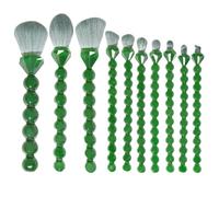 COSHINE Unique Diamond and Pearl Design Makeup Brush Set, 10pcs Cute and Full Complete Powder, Concealer, Blush, Eye Shadow Cosmetic Brushes Kit, Green