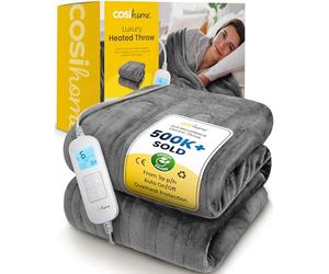 Cosi Home® Luxury Heated Throw - Electric Blanket - Extra Large Heated Blanket, Machine Washable Fleece with Digital Remote, 10hr Timer and 10 Heat Settings (Grey)