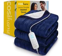 Cosi Home® Luxury Heated Throw in Navy Blue - Electric Blanket - Extra Large Heated Blanket, Machine Washable Fleece & Sherpa - Digital Remote, Timer and 10 Heat Settings - Double Size, 200 x 150 cm