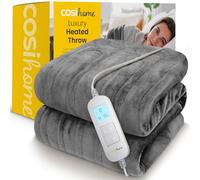 Cosi Home XL Heizdecke 180 x 130 cm - Extra große elektrische Wärmedecke mit Abschaltautomatik, waschbare Kuscheldecke mit digitaler Bedienung, Timer und 9 Heizstufen - Grau
