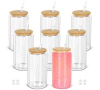 Cosictic 16 OZ Snow Globe Tumbler, Glass Pre Drilled Hole Snow Globe Cups with Plug and Straw, Double Wall DIY Glitter Snowglobe（8 Pack）