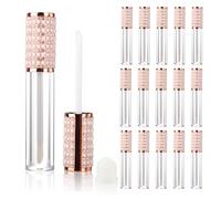 COSIDEA 15pcs Round Empty 5ml 0.17oz lip gloss tubes with wand and diamond cap Lipgloss containers for lip oil packing, Rose gold with pearl