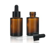COSIDEA 16 pcs Empty 30ml 1oz Flast shoulder Amber glass dropper bottle for essential oil liquids travel bottles