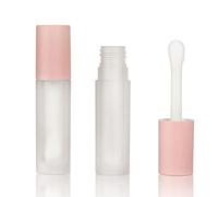 COSIDEA 24 pcs 5ml empty big brush lip gloss tube with stopper (Frosted bottle, Pink cap)