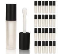 COSIDEA 24 pcs Empty 5ml big brush Frosted lip gloss tube Black round lipgloss tubes container with big doe foot wand cosmetic packing containers