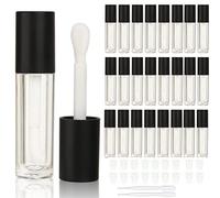 COSIDEA 24 pcs Empty 5ml big brush lip gloss tube black round lipgloss tubes container with big doe foot wand cosmetic packing containers