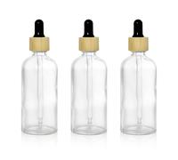 COSIDEA 3 pcs Empty 3.33oz / 100ml Clear Glass dropper bottles Bamboo droppers for oils essential oil bottle travel serum containers