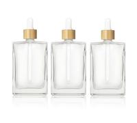 COSIDEA 3 pcs Empty 3.33oz / 100ml Empty Clear Flat Glass dropper bottles droppers for oils Bamboo cap essential oil bottle travel serum containers