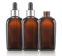 COSIDEA 3pcs Empty 100ml 3.33oz Sqaure amber Glass dropper bottles, liquid dropper bottle
