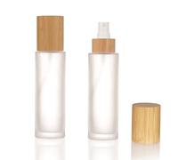 COSIDEA 4 pcs Empty 3.33oz / 100ml bamboo lid Frosted glass spray bottle with fine mist despenser head for liquid perfume toiletries, toner bottles 20 neck