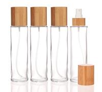 COSIDEA 4pcs Bamboo Lid Glass Spray Bottles, 150ml/5oz, Clear, Mist Spray for Toner, Reusable, Refillable-Cosmetic-Spray-Bottles