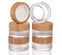 COSIDEA 5pcs Empty 1 OZ/30g Round Clear Glass Jars with Bamboo lids, Bamboo Cream Jar Refillable Cosmetic Travel Containers for Lip Balm, Ointments, Lotion Packing