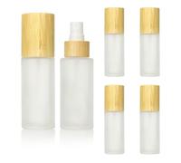 COSIDEA 6 pcs Empty 1.67oz /50ml bamboo lid Frosted glass fine mist spray bottle liquid perfume toiletries containers, travel toner bottles