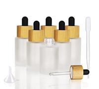 COSIDEA 6 PCS empty 30ml / 1oz Frosted glass bottles with wood bamboo dropper lids for serum and essential oil, DIY cosmetics oils containers, travel perfume droppers bottle container