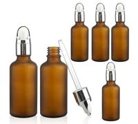 COSIDEA 6pcs Empty 50ml 1.67oz Frosted Amber Glass dropper bottles travel bottle container For essence oil, Serum
