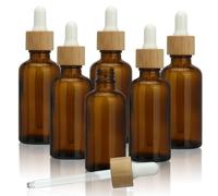 COSIDEA 6pcs Empty Brown Round 50ml 1.67oz amber Glass oil dropper bottle for Serum essence oil bottles with bamboo cap