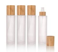 COSIDEA Pack of 4 Empty 150 ml Bamboo Lid Frosted Glass Spray Bottle with Fine Spray Head for Liquid Perfume Toiletries Container Toner Bottles