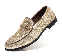 COSIDRAM Mens Glitter Dress Loafers Sequins Party Wedding Shoes Luxury Sparkling Slipper Classic Prom Shoes Gold 10