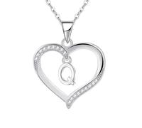 Cosie Lily Silver Necklaces for Women Heart Initial Necklace Sterling Silver Necklace Letter Necklace Q Name Pendant Jewellery for Women,Initial Necklaces for Girls Gifts for Girls Birthday Presents