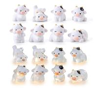Cosiesnest 12 Pcs Mini Cow Figurines Tiny Resin, Luminous Animals Mini Resin Figures Little Plastic Animals Miniature Animal for Garden Landscape Home Car Dash Decoration Desktop Ornament
