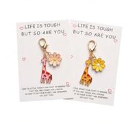 Cosiesnest 2 Pcs Giraffe & Daisy Keychain for Women - Friendship Gift Set with Life is Tough But So Are You Card, Unique Birthday Thank You Key Ring, Inspirational Gifts for Her