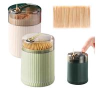 Cosiesnest 2PC Automatic Toothpick Dispenser Pop Up Dust Proof Holder with 200Pcs Wood Toothpicks & Bamboo Cocktail Sticks Portable Storage Container for Kitchen Restaurant Tabletop Home Use
