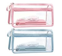 Cosiesnest 2PCS Clear Pencil Case, Transparent Pencil Cases, Pink Pencil Case, See Through Pencil Cases, Waterproof Transparent Stationery Bag for School, Exam, Office & Daily Use (Blue & Pink)