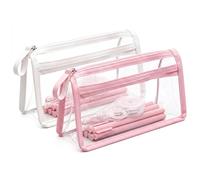 Cosiesnest 2PCS Clear Pencil Case, Transparent Pencil Cases, Pink Pencil Case, See Through Pencil Cases, Waterproof Transparent Stationery Bag for School, Exam, Office & Daily Use (White & Pink)
