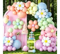 Cosiesnest Pastel Balloon Arch Kit, 112pcs Flower Party Decorations with Daisy Foil Balloons, Multicoloured Rainbow Balloons for Birthday, Baby Shower, Wedding, Anniversary, Gender Reveal