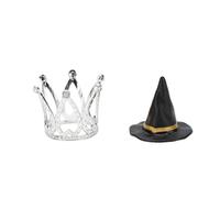 Cosiki 12 Set Mini Witch Hat and Princess Crown Cake Toppers, 12 Witch Hats and Crowns for Cupcake Decorations, with Zinc Alloy and Soft PVC, for Halloween Birthday Party Wedding (Silver)