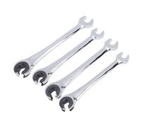 Cosiki 4-Piece 10mm 12mm 14mm 17mm Ratcheting Wrench Set, Tubing Ratchet Wrench Open End, Cr V Steel, 6in 7in 7.5in 8.5in, for Fuel Brake Air Conditioning Line Nuts, Open Head
