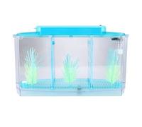 Cosiki Breeding Isolation Fish Tank LED Acrylic Three Divisions Mini Fish Tank for Small Hatching, Sick Isolation, with LED Lights, Suitable for Aquarists (Blue)