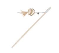 Cosiki Cat Wand Toy, Cat Fishing Pole Toy Wooden Pet Teaser Rod Stick with Round Ball Kitten Interactive Teasing Stick Feather Wand for All Breed Sizes, 15.7in