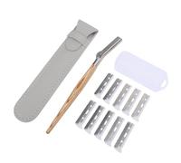 Cosiki Eyebrow Trimmer, Stainless Steel Refill with Safety Mesh Guard for Facial Hair Removal, Wood Handle with Non Slip Grip, Includes 10 Replacement Refills (Long Wooden Handle Eyebrow Trimmer +