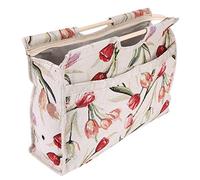Cosiki Knitting Bag Yarn Organizer Bag Knitting Needle Storage, 1pc Exquisite Practical Wood Handle Woven Fabric Storage Bag for Knitting Needles Sewing Tools(Red Flower)