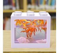 Cosiki Mini Fish Tank, Goldfish Tank Mini Fish Desktop Aquarium Bowl USB Desktop Aquarium for Office Tea Table Decor (White)
