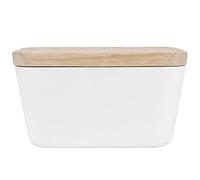Cosiki Multifunctional Butter Dish Box with Elegant Wooden Lid, Durable Butter Container and Knife for Kitchen, White Melamine and Beech, 1 Set (400#)