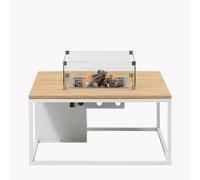 Cosiloft 120 Natural and White Outdoor Teak Fire Pit Table with Glass Fire Guard